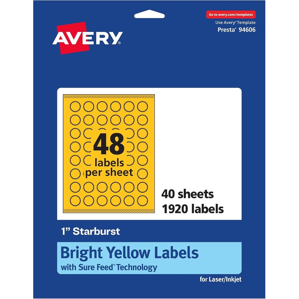 image:imageAvery Printable Starburst Labels Sure Feed Technology 1 Bright Yellow Labels PrinttotheEdge LaserInkjet 480 Total Great for Mailing Seals and Planner Stickers1 920 labels