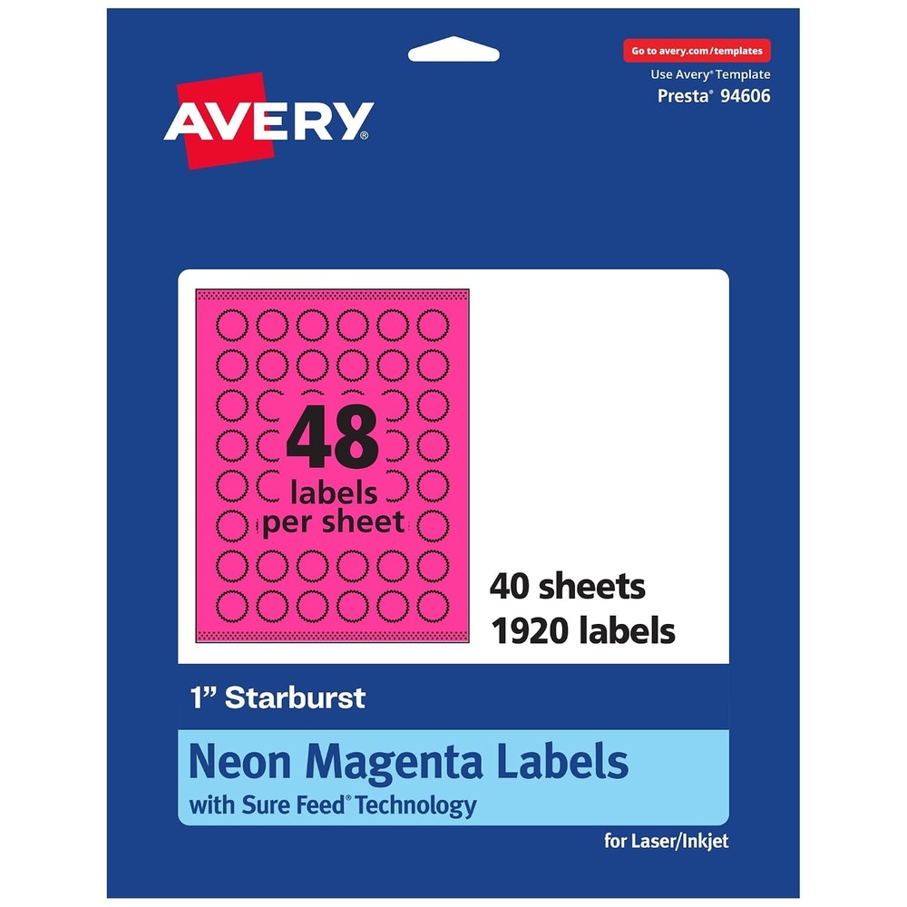 image:imageAvery Printable Starburst Labels Sure Feed Technology 1 Neon Magenta Labels PrinttoTheEdge LaserInkjet 480 Total Great for Mailing Seals and Planner Stickers1 920 labels