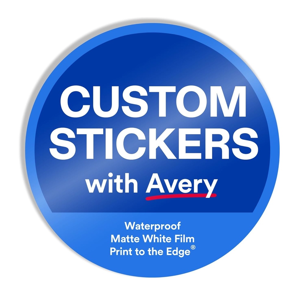 image:imageAvery Professionally Printed Custom Stickers 25 Round Personalized Stickers Waterproof Matte White Film Design Your Own Custom Decals Great for Branding Gifts and MoreMatte White Film