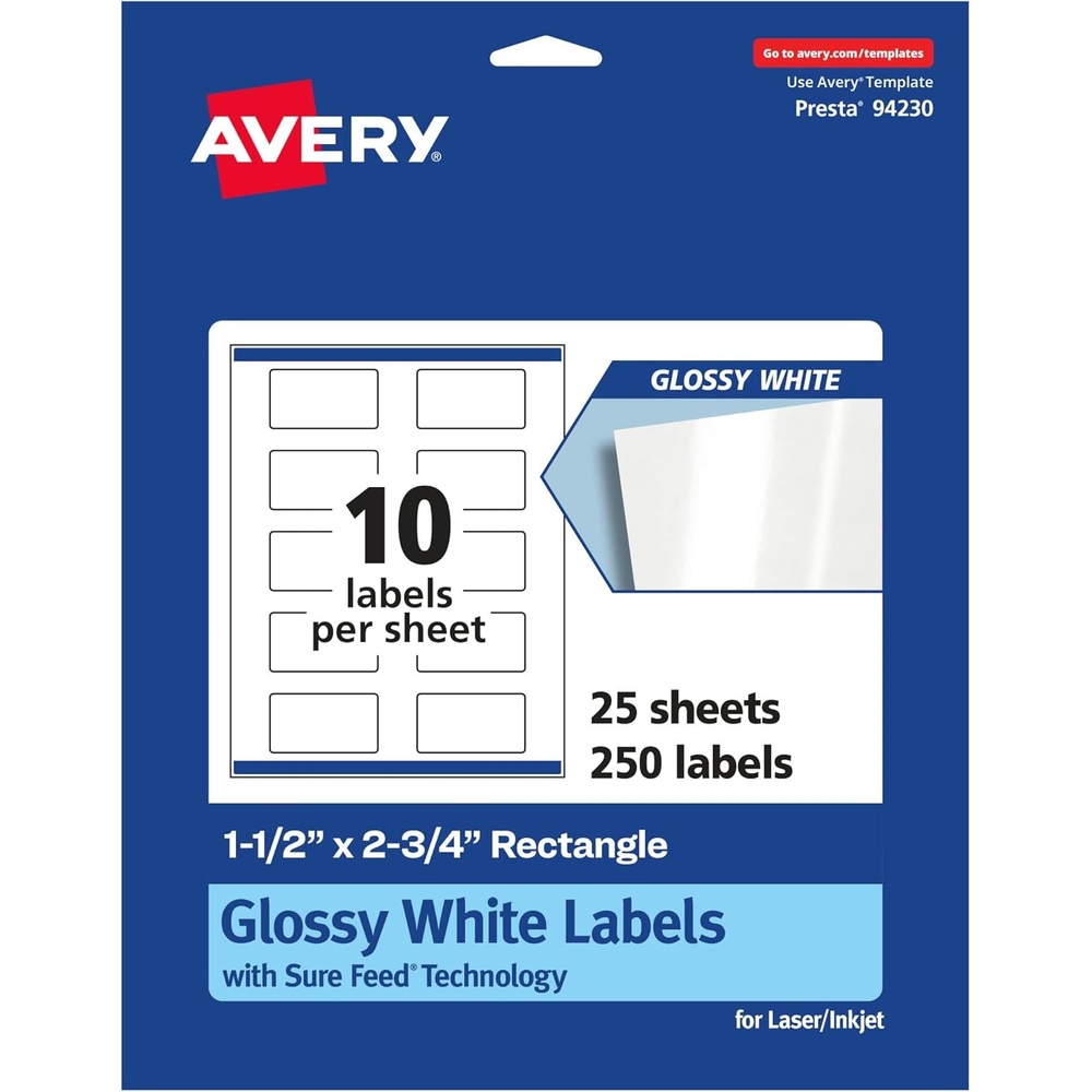 image:imageAvery Rectangle Labels Sure Feed Technology 15 x 275 100 Glossy White Labels 36456250 labels