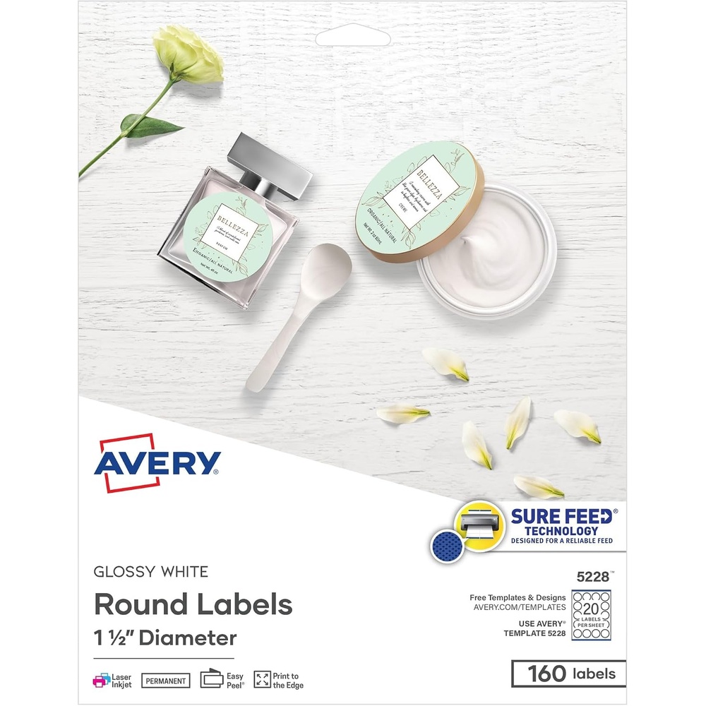 image:imageAvery Round Labels Sure Feed Technology 15 Diameter 200 Glossy White Labels 36491160 labels