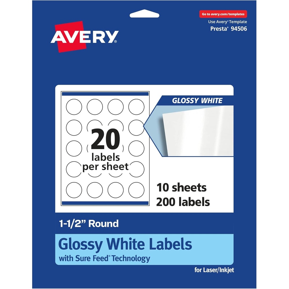 image:imageAvery Round Labels Sure Feed Technology 15 Diameter 200 Glossy White Labels 36491200 labels