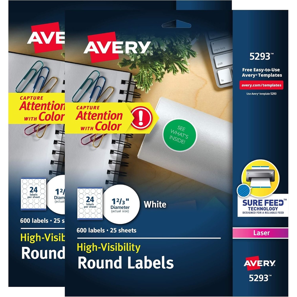 image:imageAvery Round Printable Labels 123 Diameter Matte White Sure Feed Technology Laser amp Inkjet Compatible 600 Blank Labels Total Great for Branding Packages School Supplies and More 52931 200 labels
