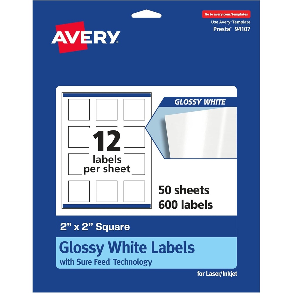 image:imageAvery Square Labels Sure Feed Technology 2 x 2 120 Glossy White Labels 36476600 labels