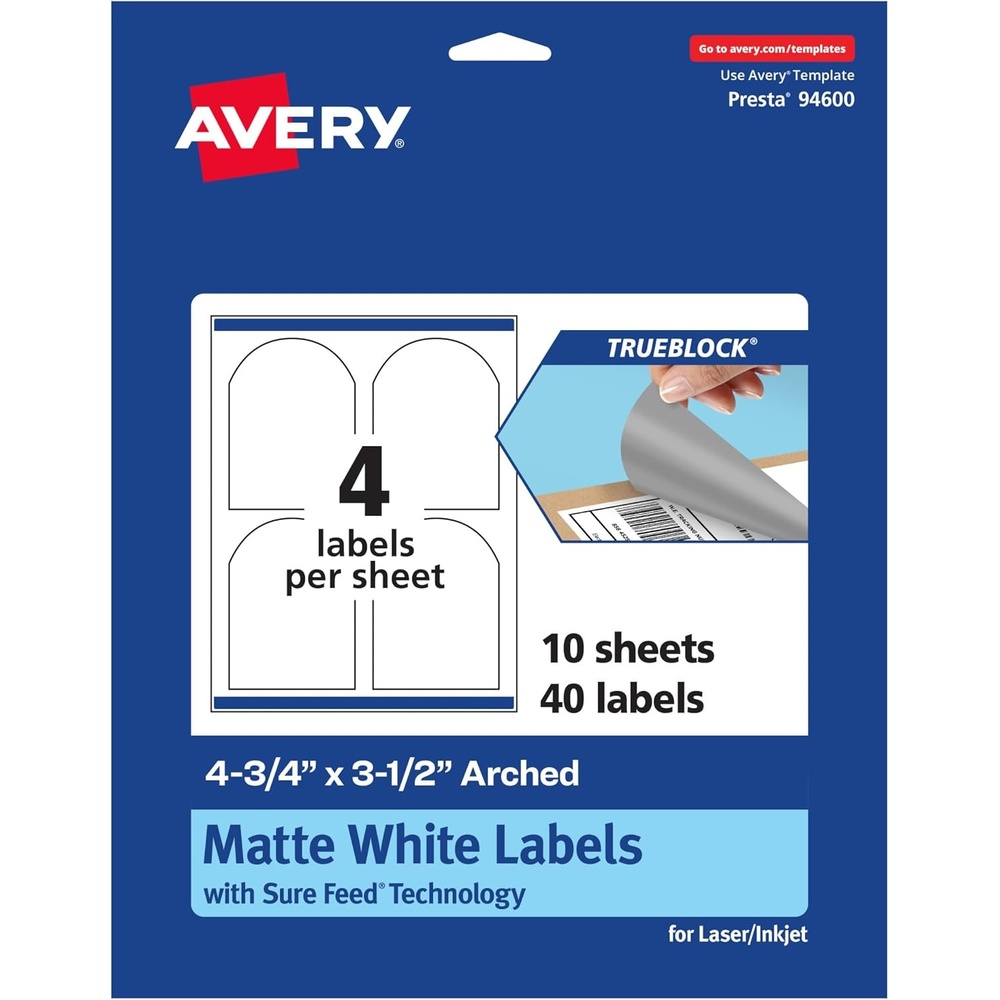 image:imageAvery TrueBlock Matte White Arched Labels Sure Feed Technology 475 x 35 200 Matte White Labels PrinttoTheEdge LaserInkjet Printable Great for Packaging and Product Merchandising40 labels