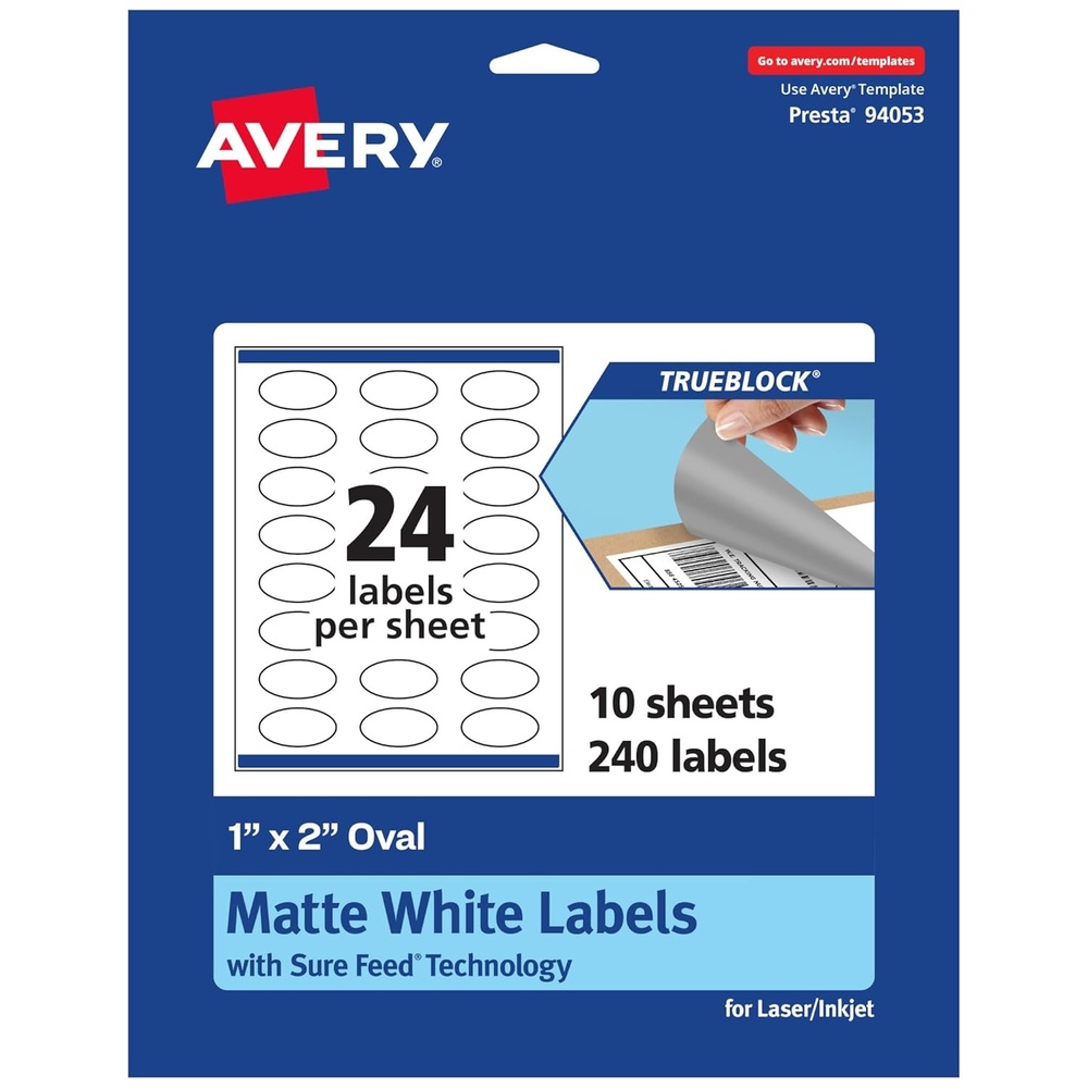 image:imageAvery TrueBlock Matte White Oval Labels Sure Feed Technology 1 x 2 240 Matte White Labels PrinttoTheEdge LaserInkjet Printable Great for Packaging and Product Merchandising240 labels