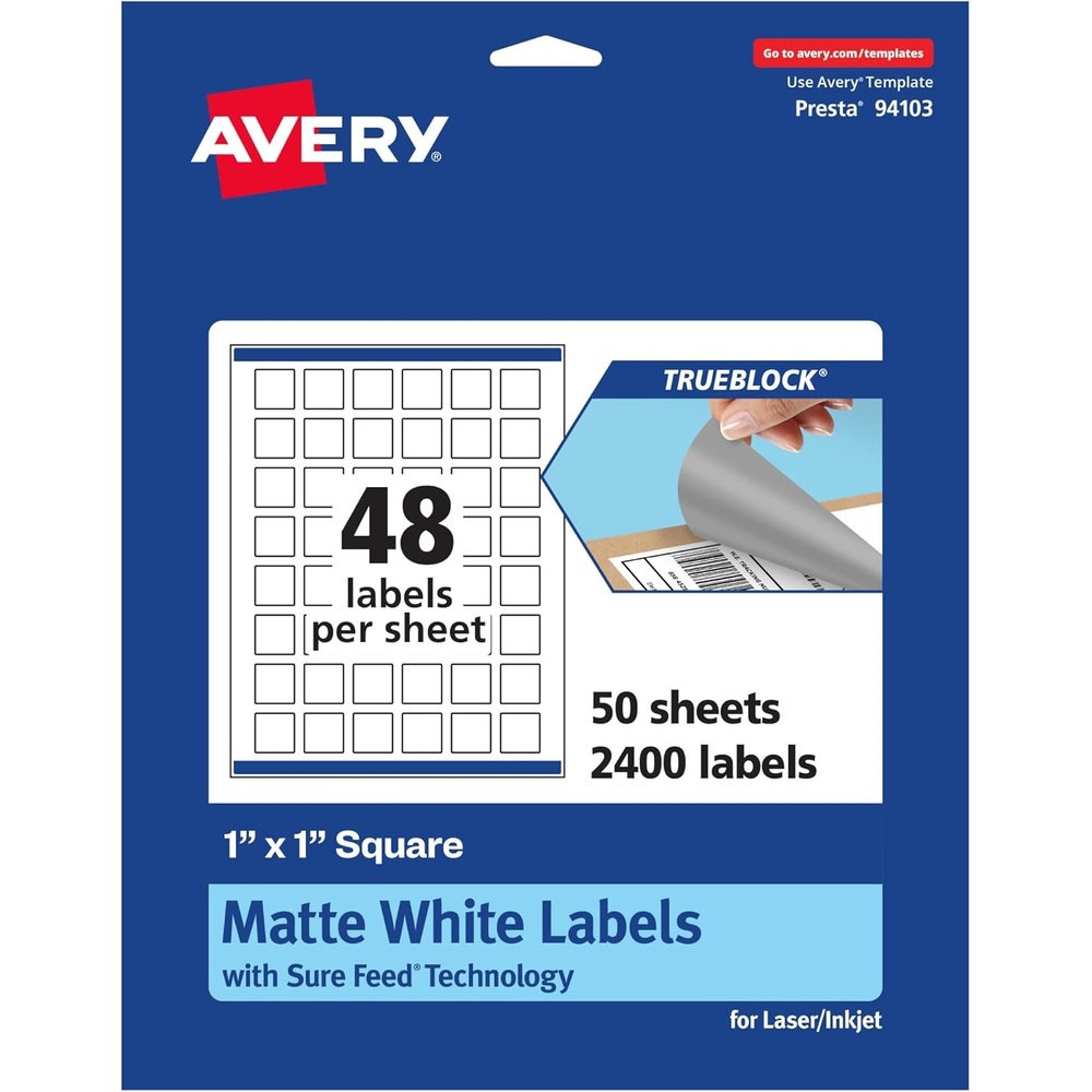 image:imageAvery TrueBlock Matte White Square Labels Sure Feed Technology 1 x 1 480 Matte White Labels PrinttoTheEdge LaserInkjet Printable Great for Product Merchandising Stickers2 400 labels