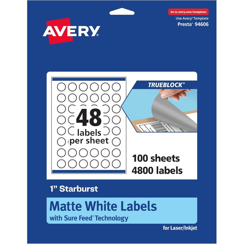 image:imageAvery TrueBlock Matte White Starburst Labels Sure Feed Technology 1 480 Matte White Labels PrinttoTheEdge LaserInkjet Printable Great for Packaging and Product Merchandising4 800 labels