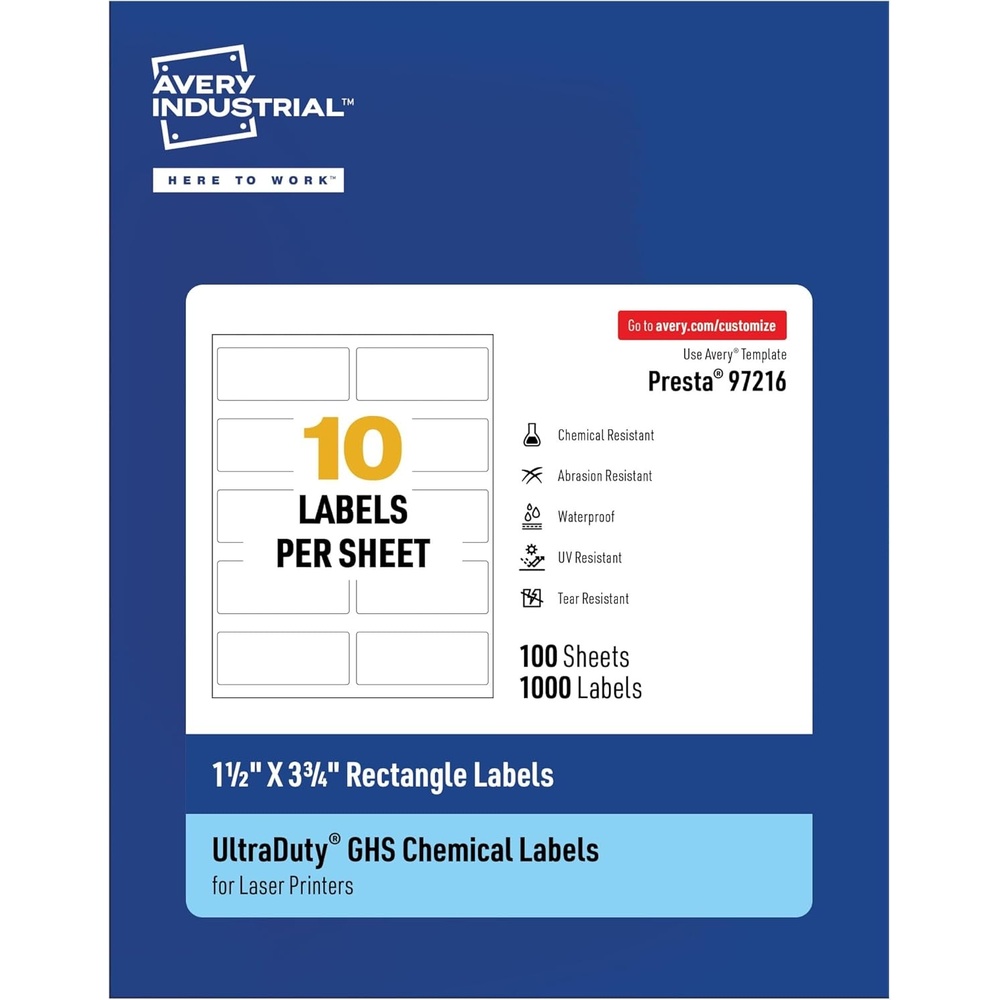 image:imageAvery UltraDuty GHS Labels Waterproof 2 X 3 White Rectangle Labels  200 Total Use with Laser Printers15 x 375