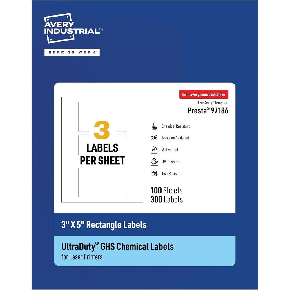 image:imageAvery UltraDuty GHS Labels Waterproof 2 X 3 White Rectangle Labels  200 Total Use with Laser Printers3 X 5