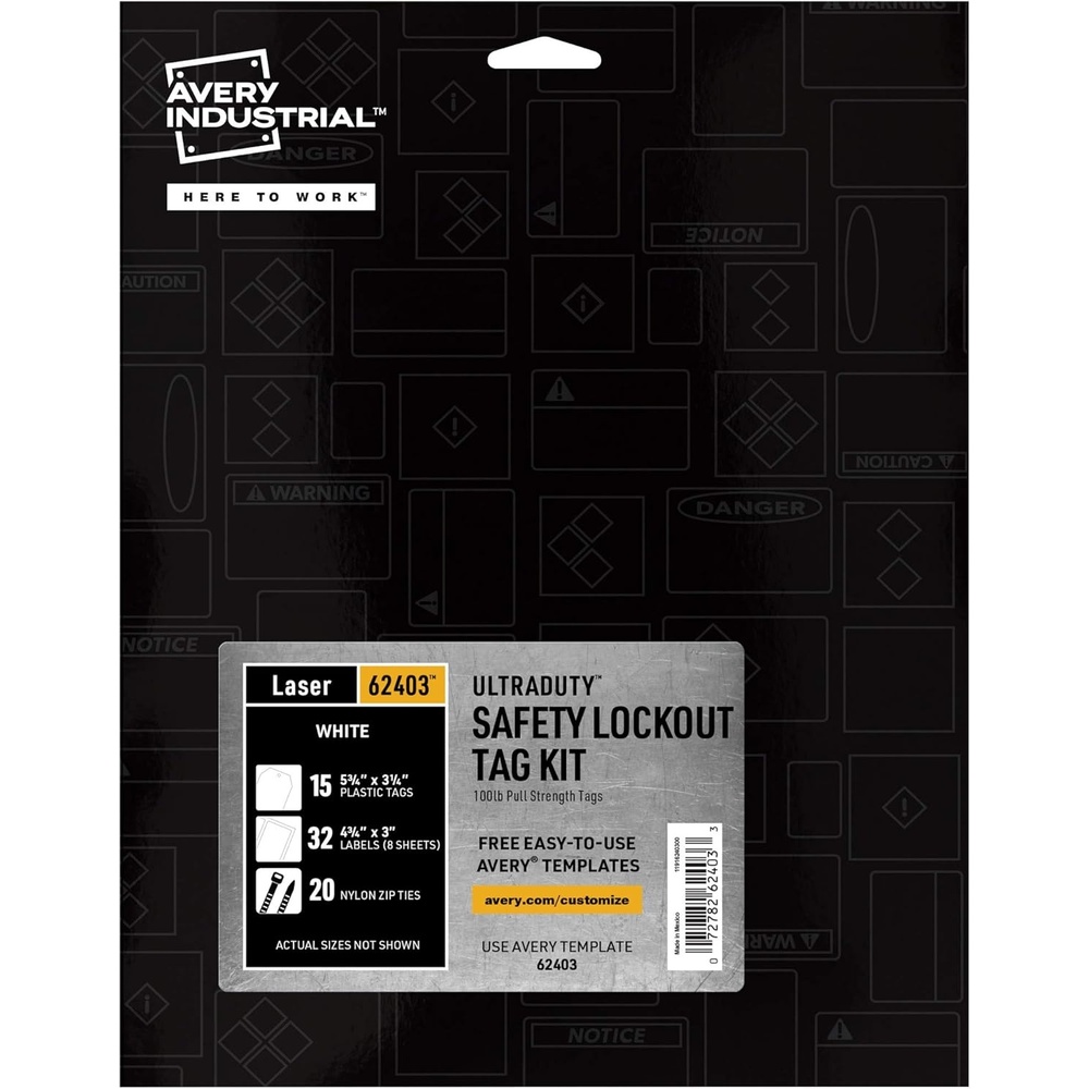 image:imageAvery UltraDuty Lockout Tagout Tags Kit 100lb PullStrength Print amp Assemble 15 Tags 575 x 325 62403