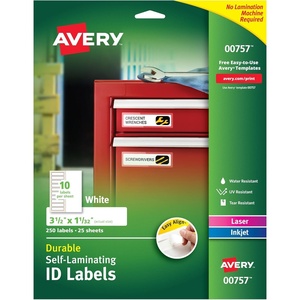 Avery 00754 Easy Align Self-Laminating ID Labels, Laser/Inkjet, 5 x 7 1/2, White (Pack of 25)(1-1/32″ x 3-1/2″)