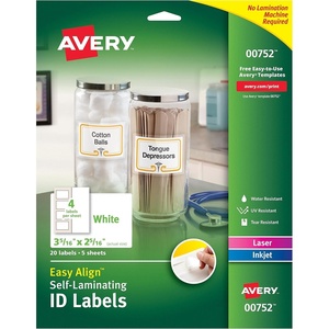 Avery 00757 Easy Align Self-Laminating ID Labels, Laser/Inkjet, 1 1/32 x 3 1/2, White (Pack of 250)(2-5/16″ x 3-5/16″)