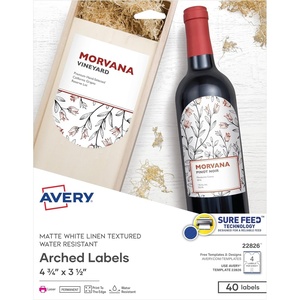 Avery Arched Wine Labels, Sure Feed Technology for Laser Printers, 4.75″ x 3.5″, 40 White Labels (22826)(1)