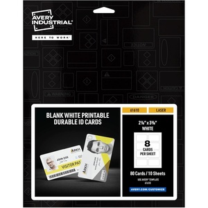 Avery Durable ID Cards, Laser Printable on Both Sides, Blank White, 80 Total, 2.125″ x 3.375″ (61610)