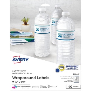 Avery Durable Waterproof Wraparound Rectangle Labels with Sure Feed Technology, 1-1/4″ x 9-3/4″, Matte White, 40 Customizable Labels for Laser and Pigment-Inkjet Printers (22845)(One Size (Pack of 5))