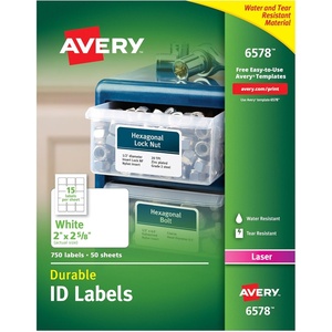 Avery Durable White Cover Up ID Labels for Laser Printers, 5 x 3.5, Pack of 200 (61532)(2″ x 2-5/8″)