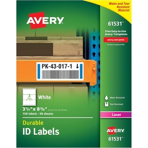 Avery Durable White Cover Up ID Labels for Laser Printers, 5 x 3.5, Pack of 200 (61532)(3-1/4″ x 8-3/8″)