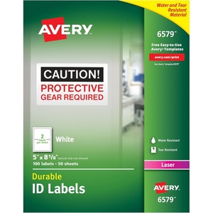 Avery Durable White Cover Up ID Labels for Laser Printers, 5″ x 8.125″, Pack of 100 (6579)