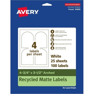 Avery EcoFriendly Matte White Recycled Arched Labels, 4.75″ x 3.5″, Print-to-The-Edge, Matte White Labels, Permanent Adhesive, Laser/Inkjet Printable, 100 Total(100 labels)