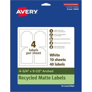 Avery EcoFriendly Matte White Recycled Arched Labels, 4.75″ x 3.5″, Print-to-The-Edge, Matte White Labels, Permanent Adhesive, Laser/Inkjet Printable, 100 Total(40 labels)