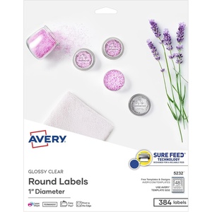 Avery Glossy Clear Round Labels, Sure Feed Technology, 1″ Diameter, 240 Glossy Clear Labels, Print-to-The-Edge, Laser/Inkjet Printable(384 labels)