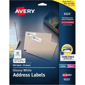 Avery Glossy White Labels, Sure Feed Technology, 2″ x 3″ Rectangle Labels, Print-to-The-Edge, Laser/Inkjet, 80 Total (22890)(600 labels)