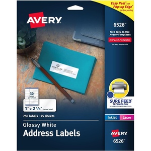 Avery Glossy White Labels, Sure Feed Technology, 2″ x 3″ Rectangle Labels, Print-to-The-Edge, Laser/Inkjet, 80 Total (22890)(750 labels)