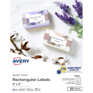 Avery Glossy White Labels, Sure Feed Technology, 2″ x 3″ Rectangle Labels, Print-to-The-Edge, Laser/Inkjet, 80 Total (22890)(80 labels)
