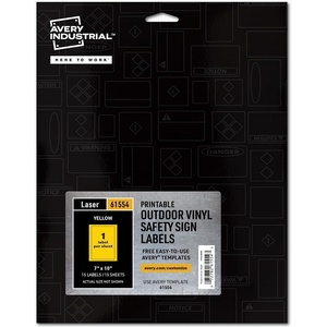 Avery Industrial Outdoor Vinyl Sign Labels, 7″ x 10″, Permanent, Laser Printable, Safety Yellow, 15 Blank Signs (61554)