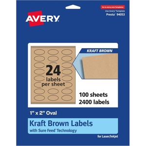 Avery Kraft Brown Oval Labels, Sure Feed Technology, 1″ x 2″, 360 Kraft Brown Labels, Print-to-The-Edge, Laser/Inkjet Printable(2 400 labels)