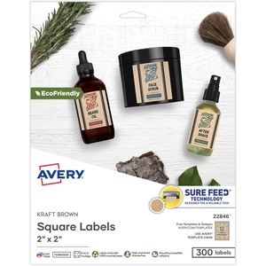 Avery Kraft Brown Square Labels with Sure Feed Technology, 2″ x 2″, Print to the Edge, Laser/Inkjet Printable Labels, 300 Total (22846)(Kraft Brown)