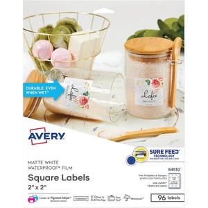 Avery Kraft Brown Square Labels with Sure Feed Technology, 2″ x 2″, Print to the Edge, Laser/Inkjet Printable Labels, 300 Total (22846)(Matte White)