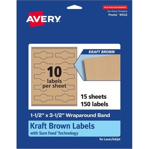 Avery Kraft Brown Wraparound Band Labels, Sure Feed Technology, 1.5″ x 3.5″, Cigar Band Labels, 150 Total, Print-to-The-Edge, Laser/Inkjet Printable(150 labels)