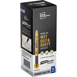 Avery Marks A Lot UltraDuty Bullet Tip Permanent Markers, Water Resistant Ink, For Jobsites and Tough Environments, 12 Black Markers (29840)