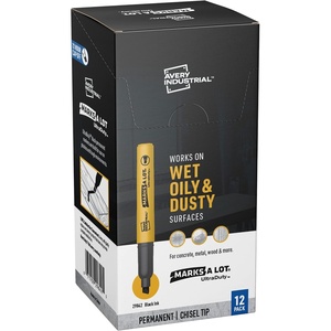 Avery Marks A Lot UltraDuty Chisel Tip Permanent Markers, Water Resistant Ink, For Jobsites and Tough Environments, 12 Black Markers (29842)