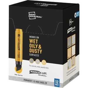 Avery Marks A Lot UltraDuty Permanent Markers, XL Wide 18mm Chisel Tip, Water Resistant, 12 Black Industrial Markers (29866)