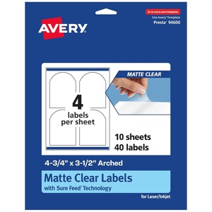 Avery Matte Clear Arched Labels, Sure Feed Technology, 4.75″ x 3.5″, 40 Matte Clear Labels, Print-to-The-Edge, Laser/Inkjet Printable(40 labels)