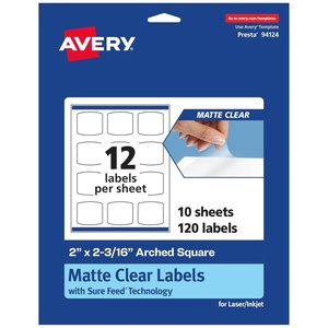 Avery Matte Clear Arched Square Labels, Sure Feed Technology, 2″ x 2-3/16″, 120 Matte Clear Labels, Print-to-The-Edge, Laser/Inkjet Printable(120 labels)