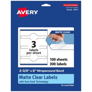 Avery Matte Clear Wraparound Band Labels, Sure Feed Technology, 2-3/8″ x 8″, Cigar Band Labels, 30 Total, Laser/Inkjet Printable(300 labels)