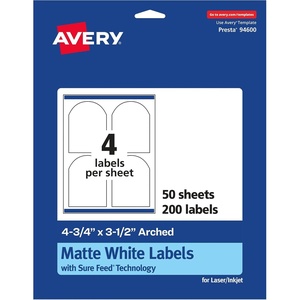 Avery Matte White Arched Labels, Sure Feed Technology, 4.75″ x 3.5″, 100 Matte White Printable Labels(200 Labels)