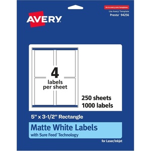 Avery Matte White Rectangle Labels, Sure Feed Technology, 5″ x 3.5″, 100 Matte White Printable Labels(1 000 Labels)