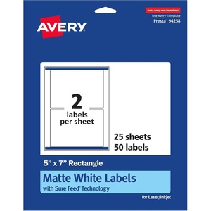 Avery Matte White Rectangle Labels, Sure Feed Technology, 5″ x 7″, 50 Matte White Printable Labels(50 Labels)