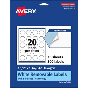 Avery Matte White Removable Hexagon Labels, Sure Feed Technology, Print-to-The-Edge, 1-1/2″ x 1-47/54″, 300 Removable Labels, Laser/Inkjet Printable(300 labels)