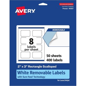 Avery Matte White Removable Rectangle Scalloped Labels, Sure Feed Technology, Print-to-The-Edge, 2″ x 3″, 120 Removable Labels, Laser/Inkjet Printable(400 labels)