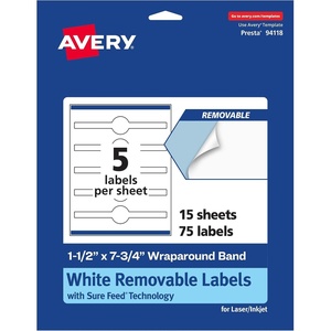 Avery Matte White Removable Wraparound Band Labels, Sure Feed Technology, 1.5″ x 7.75″, Print-to-The-Edge, Cigar Band Labels, 75 Total, Laser/Inkjet Printable(75 labels)