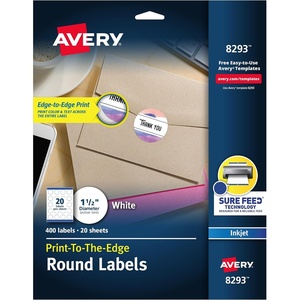 Avery Matte White Round Labels, Sure Feed Technology, Permanent Adhesive, 1-1/2″, 400 Labels (8293)