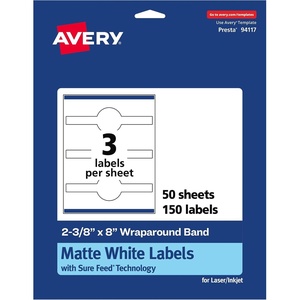Avery Matte White Wraparound Band Labels, Sure Feed Technology, 2-3/8″ x 8″, Cigar Band Labels, Permanent Adhesive, Laser/Inkjet Printable, 75 Total(150 labels)
