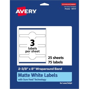 Avery Matte White Wraparound Band Labels, Sure Feed Technology, 2-3/8″ x 8″, Cigar Band Labels, Permanent Adhesive, Laser/Inkjet Printable, 75 Total(75 labels)