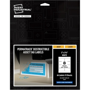 Avery Metallic Asset Tag Labels, 1-1/4 x 2-3/4″, Laser Printable Tags, 112 Waterproof Labels (61528)(3-3/4″ x 2″)